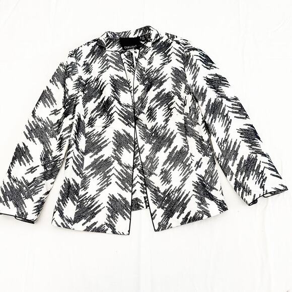 Carlisle Patterned Black White Modern Print Business Blazer 1-Button Size 6 - Picture 1 of 5